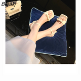 Women's Sweet Lady's Bow Sandals New Summer One-sided Square Toe High-heeled Sandals Fashion Open-toe Slippers