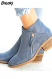 Women Ankle Boots 2023 Autumn Low Heels Solid Colors Platform Sexy Ladies Pumps Zipper Shoes Botas De Mujer