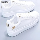 New Spring Tenis Feminino Lace-up White Shoes Woman PU Leather Solid Color Female Shoes Casual Women Shoes