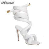 Snake Strap Long Shoes Women's Sandals Summer 2024 Sexy Stiletto Heel Stripper Shoes Star Style Slingback Heeled