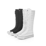 Top Women's Canvas Shoes Knee High Boots Side Zipper Flats Vulcanized Shoes Lace-Up Comfortable Platform Sneakers