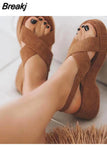 New Large Thick Sole Sandals Round Toe Solid Sandals Women's Platform Slip on Causl Femme Shoes Brown Black