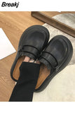 For Women 2023 Female Shoes Med House Slippers Platform Cover Toe Slides New Flat Fabric Retro PU Shoes Woman 2023 Med