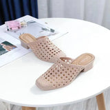 Women's Sandals Beach Shoes Slippers Hollow Out Mid Heels Korea Style Footwear Antiskid Platform Shoes Zapatos De