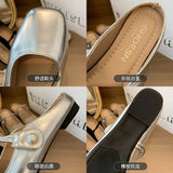 Gentle Semi-Slippers Flat-Soled Shoes Women's Bag Head With A Soft Sole Silver Mary Jane Women's Shoes Temperament Word