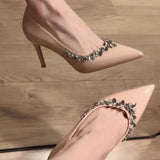 Breakj Wind Bare Water Drill High Heels Women 2025 New Fine Heel Tip Temperament Light Mouth Not Tired Single Shoes Wedding