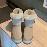 Thickened Velvet Women's Snow Boots Round Toe Mid-heeled Ankle Boots Solid Color Casual and Comfortable Women's