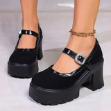 Leather Chunky Platform Mary Jane Shoes Women Fashion Crystal Buckle Strap Thick Heels Pumps Woman Gothic High Heel