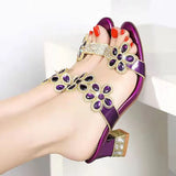The Summer Of 2024, The New Water Diamond Sandals And Slippers Are Worn Outside The Ladies' Middle Heels, Fashionable High Heels, Thick Heels And Crystal