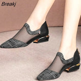 Women High Heel Shoes Mesh Breathable Pumps Zip Pointed Toe Heels Fashion Female Dress Sandals Shoes