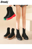 Flat Heel White Ankle Boots Women Shoes Autumn Clogs Platform Winter Footwear Boots-Women Round Toe Low 2023 Rock