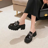 Women's Sneakers With Platform Shoes Thick Sole 2023 Casual Leather Low Fabric Mules Rubber Concise Square Toe Rome