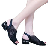 Women Sandals Fashion Thick Heel Peep Toe Women's Shoes Mesh Breathable Sandals Ladies Plus Size Girls Summer Beach