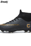 Men Soccer Shoes Turf Black Kids Cleats Training Football Boots High Ankle Sport Sneakers Size