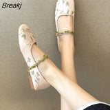 Woman Flats Summer New Fashion Beanie Square Toe Flat Shoes Lace Mary Jane Shoes Slip on Flats Shoes Women Sapatos De