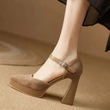 Toe Chunky Platform Pumps Women 2023 Spring Faux Suede Very High Heels Shoes Woman Ankle Buckle Thick Heeled Party