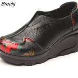2022 New Genuine Leather Shoes Ladies' Comfortable High Heels Thick Bottom Casual Shoes