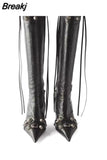 Women High Heels Boots Woman Pointed Toe Stilettos Heels Knee High Boots Sexy Ladies Rivet Retro Pumps 2023 New Botas