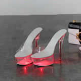 Up Glowing Shoes Woman Luminous Clear Sandals Women Platform Shoes Clear High Heel Transparent Stripper Wedding