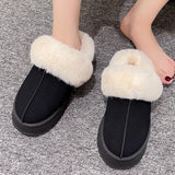 Women Thick Sole Faux Fur Slippers Winter Plush Warm Cotton Shoes Woman Indoor Outdoor Non Slip Fluffy Platform Slippers