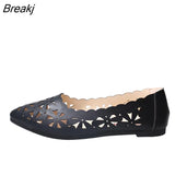 Women Hollow Flats Sandals Soft Ballet Shoes Female Fashion Casual PU Flats Slip On Breathable Comfort Ladies