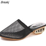 New Spring Summer Slippers Female Middle Fashion Thick Hollow Mesh Sandals Slip Simple