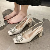 Sandals Med Block Heels Female Shoe All-Match Mary Jane New Medium Chunky Girls Closed Beige Clear Comfort Summer Fashion