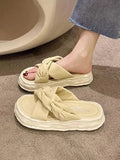 Women Slippers Summer Shallow Med Slides Platform Fashion Butterfly-Knot Shale Female Beach Soft Luxury Sabot