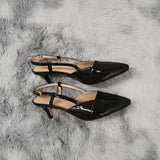 Daily all-match Sandal Shoes Pointed Toes High Heels Sexy 5cm Low Casual Back Empty Buckle Pumps Red Wedding