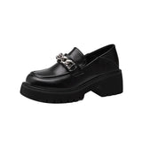 Loafers Women of Shoes PU Platform Shoes Round Toe Metal Chain Slip-on Ladies 2023 Women's Shoes Summer Shoes