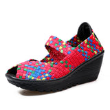 New Wedge Platform Weave Sandals Fashion Peep Toe Comforty Breathable Mom Shoes Female Casual Thick Bottom Sandalias