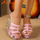 High Heeled Women Sandals 2023 European Style Sexy Nightclub Queen High Heel Crystal Pump Solid Color Lady Sandals