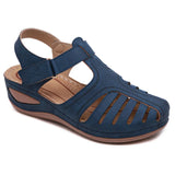 Women's Sandals Large Size Hollowed-Out Slope Heels Round Head Non-Skid Women's
