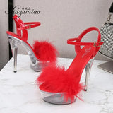 Sandals For Women Waterproof Platform Women Shoes 2023 Summer New Fur Transparent High Heels 14.5cm Female Party