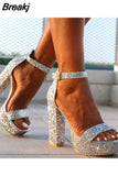 Summer Platform Allover Glitter Decor Chunky Heeled Sandals High Heeled Comfort Casual Sexy Elegant Women's Sandals