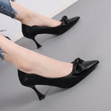 Summer Footwear Formal Shoes for Women 2023 Black with Medium Heels Stilito Moccasins Bow Elegant Dress Spring on Sale