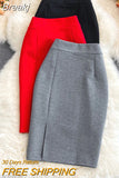 Women's Skirt Solid High Waist Work Pencil Skirt 2023 New Fashion Ladies Slim Fit Split Office OL Skirt Grey Red Black