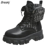 Botas Women Motorcycle Ankle Boots Wedges Female Lace Up Platforms Spring Black Leather Oxford Shoes Women Botas Mujer