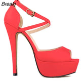 Women Pumps Fashion Platform Peep Toe Matte Leather Buckle Bride Shoes Woman Sexy Extremely High Heels