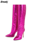 Ladies Demonia Boots For Women Stiletto High Heels Botas Femininas Crocodile Print Slip-on Pointed Toe Women's High