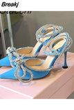 Sequined Bowknot Women's Sandals Sexy Ankle Strap High Heels Pumps Female Sandals 2023 Summer Wedding Nightclub