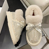 Crystal Warm Long Plush Snow Boots Women Luxury Rhinestone Winter Shoes Woman Flat Heels Non Slip Fur Botas Mujer