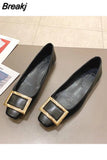 Woman 2023 Patent Leather Ballet Flats Shallow Mouth Modis Casual Female Sneakers Buckle Ladies' Footwear Square Toe New