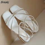 Fashion Ladies Sandals Chunky Heel Brand Elastic Slippers Summer 2023 Sandals Solid Color Elegant Mules Ladies