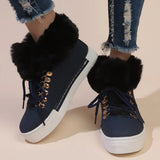 Fur Warm Winter Sneakers for Women 2023 New Thick Plush Flat Cotton Shoes Woman Lace Up Non Slip Snow Boots Plus Size
