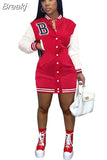 Autumn Long Sleeve Single Breasted Baseball Dress Women Button Sweatshirt Style Mini Dress Fashion Streetwear