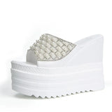Platform Slippers Chunky Heels Sandals Women Beaded Beach Slippers Girls Slides Woman Designer Wedges Flat