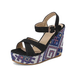 Wedges Sandals Women Platform Shoes 2023 Summer Big Size 46 47 48 Boho Denim Beach Floral Walk Dress High