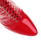 Women Sexy Cross Tied Thigh High Boots Pointed Toe Thin High Heels Over The Knee Boots Patent Leather Shoes Woman
