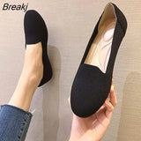 Knitted Beanie Shoes Flat Women Shoes Single Shoes Solid Color Simple Weave Round Toe Woman Shoes Plus Size